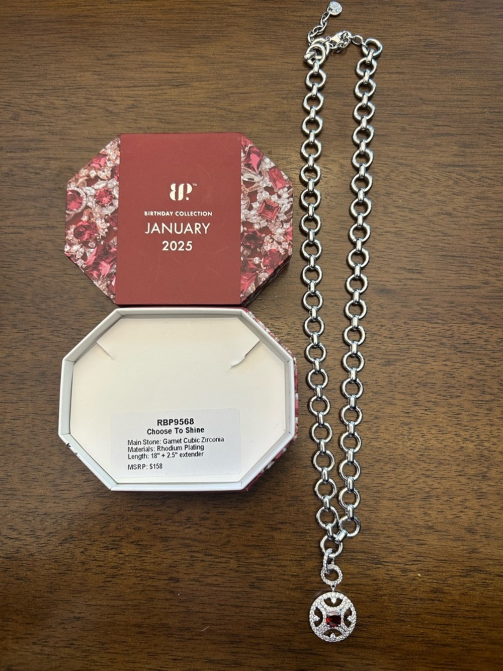 Bomb Party January 2025 Necklace RBP9568 Choose to Shine Garnet on Rhodium
